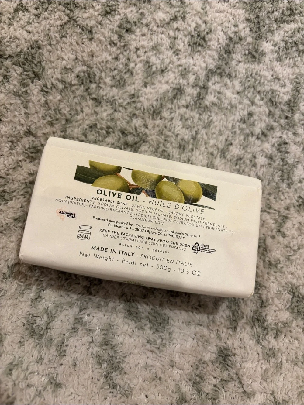 Olive Oil Fine Vegetable Soap by Alchimia Made in Italy NWT 10.50oz